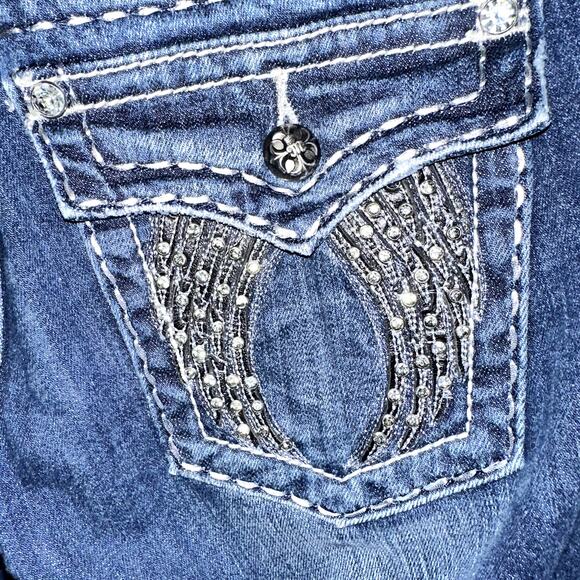 Miss Me Women's Size 28 Skinny Angle Wings Flap Pocket Rhinestone JP60035 Jeans - Picture 6 of 11